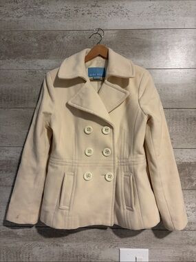 Nine West Cream Wool Double-Breasted Peacoat